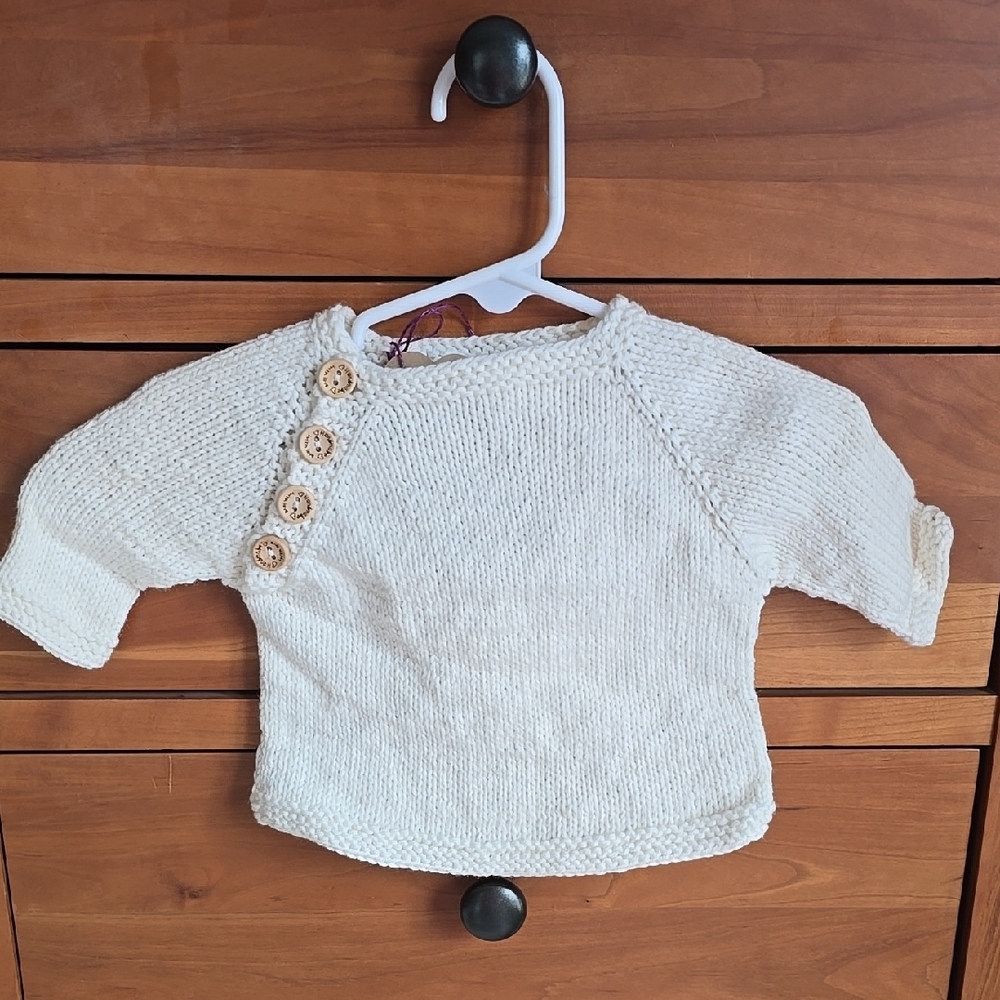 Handmade Cream Knit Sweater with Wooden Buttons